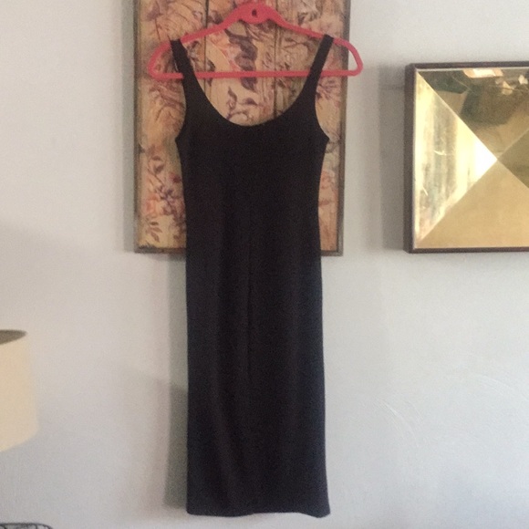 FOREVER21 BLACK SCOOP NECK BODYCON MIDI DRESS S - Picture 5 of 7